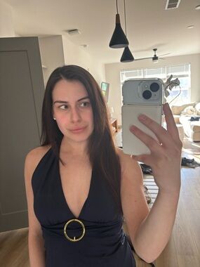 Ralph Lauren Swim Halter Top Navy with Gold Ring Detail